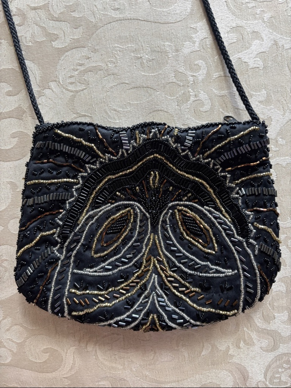 Beaded Black Evening Crossbody Bag